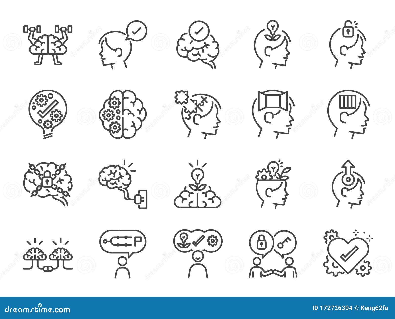 mindset icon set. included icons as idea, think, creative, brain, moral,ÃÂ mind, kindness and more.